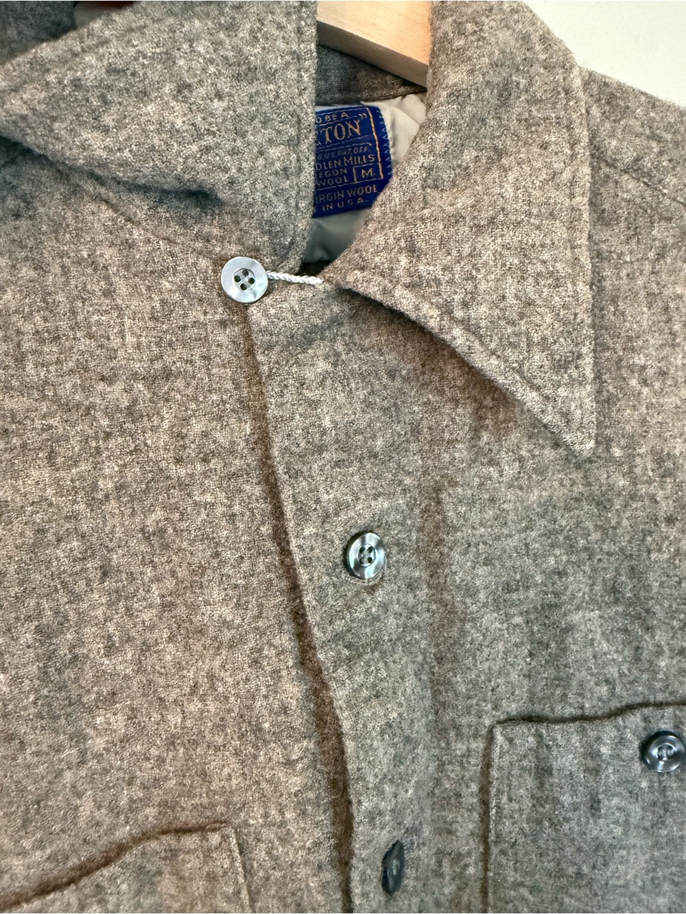 Vintage 60s 70s Pendleton Solid Wool Board Shirt Loop Collar USA M - Picture 5 of 12